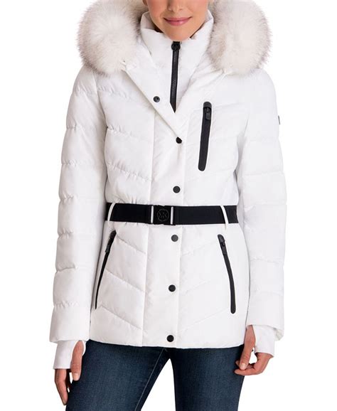 michael michael kors belted faux-fur collar down hooded down coat